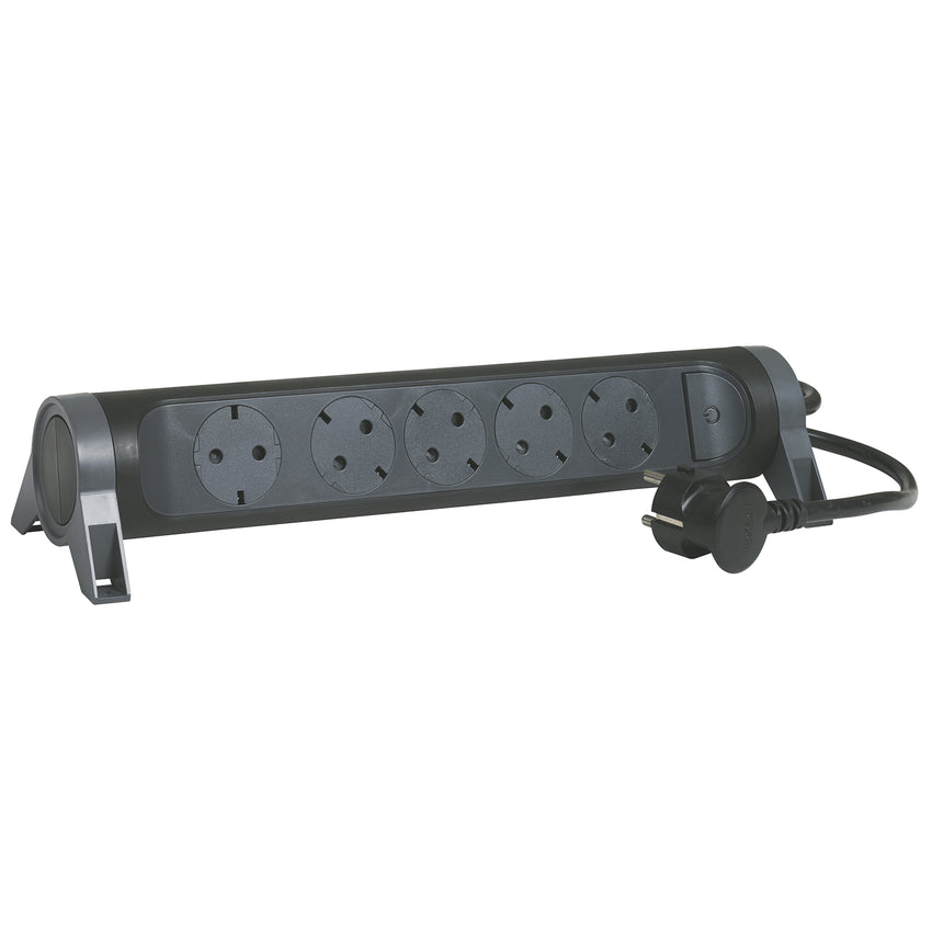 Prelungitor rotativ Legrand Revolution L694532, cu intrerupator iluminat, 5 prize, sectiune cablu 3x1.5mm, cordon 1.5m, Negru/Gri