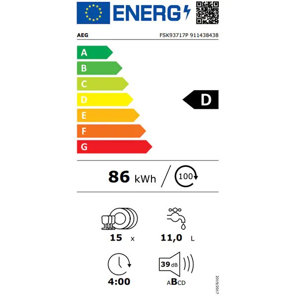 Masina de spalat vase incorporabila AEG FSK93717P, 15 seturi, 7 programe, Clasa D, Motor Inverter, Spray Zone, MaxiFlex, AirDry, QuickSelect, Brat SatelliteClean, Iluminare interioara, Time Beam, 60 cm
