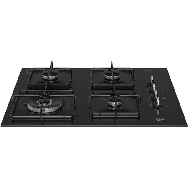 Plita incorporabila Beko BISW65120SB, Gaz, 4 arzatoare, Siguranta plita, Aprindere integrata, High-Efficiency Gas Burner, Side Knob Control, 65 cm, Negru