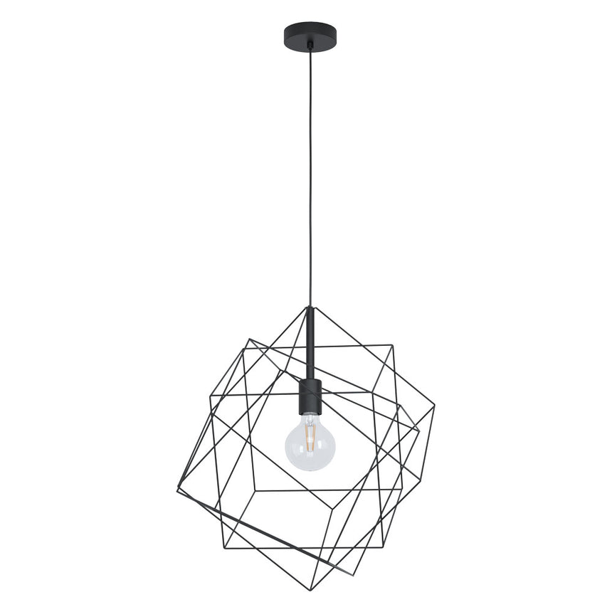 Pendul vintage STRAITON, EGLO, E27, 1x60W, otel, negru, 110 x 51.5 cm, inaltime reglabila