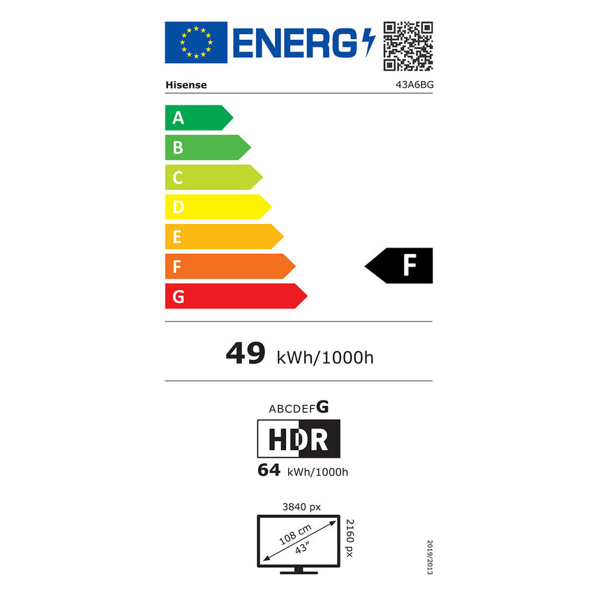 Televizor Hisense 43A6BG,108 cm, Ultra HD 4K, LED Smart, Clasa F, Negru