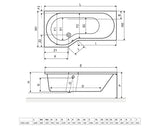Cada de Baie Asimetrica pe Colt, Radaway Kariteia 160x80x43 cm, Colt, Stanga, Acril, Alb, WA1-40-160x080L