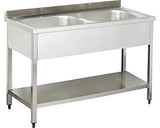 Spalator cu Polita si Doua Cuve, fara Picurator, 120x60x85 cm, Cuva 40x40x25 cm, Inox