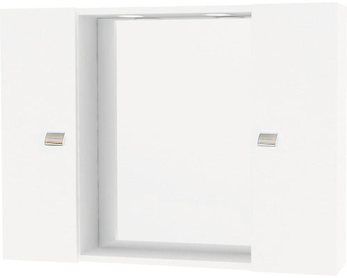 Dulap baie cu oglinda Savini Due Smart, polita si iluminare LED, PAL/sticla lustruita, 77x57 cm, alb lucios