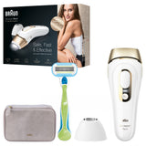 Epilator IPL Braun Silk-expert PRO 5 PL5124, SensoAdapt™, 400.000 impulsuri, 10 niveluri de intensitate, corp si fata, cap de precizie, aparat de ras Venus, Trusa de calatorie, Alb/Auriu