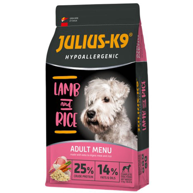 Hrana uscat pentru caini, Julius K9 Adult, Super-premium, hipoalergenica, Miel si Orez, 3kg