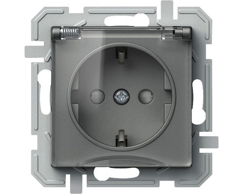 Priza Simpla Cu Impamantare Tem Logiq, Capac De Protectie, Antracit