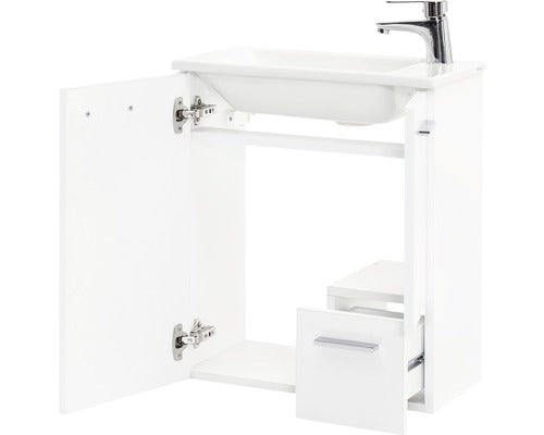 Set Matteo, Include Baza Lavoar si Lavoar Ceramic, 50 cm, Alb Creta