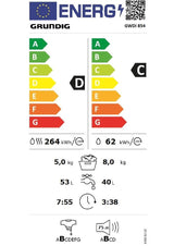 Masina de spalat rufe incorporabila cu uscator GRUNDIG GWDI854, 8/5 kg, 1400rpm, Clasa D, Alb