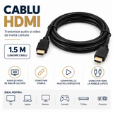 Cablu HDMI 1,5 m Audio-Video HD, pentru TV, Monitor, Laptop, PC și Consolă, Negru