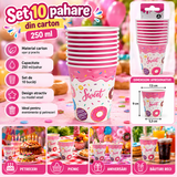 Set 10 Pahare din Carton 250 ml, Roz, pentru Petreceri, Picnic, Aniversări și Băuturi Reci