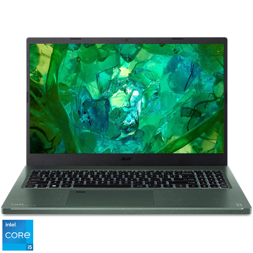 Laptop Acer Aspire Vero AV15-53P cu procesor Intel® Core™ i5-1335U pana la 4.6 GHz, 15.6", Full HD, IPS, 16GB DDR5, 512GB SSD, Intel® UHD Graphics, No OS, Green