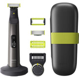Aparat hibrid de barbierit, tuns barba si parul corporal PHILIPS OneBlade Pro QP6651/61, pieptene cu 14 lungimi, lama inovatoare 360 cu 2 taisuri, afisaj digital LED, pieptene corp, autonomie 120 min, umed si uscat, lama inlocuibila, suport incarcare, toc