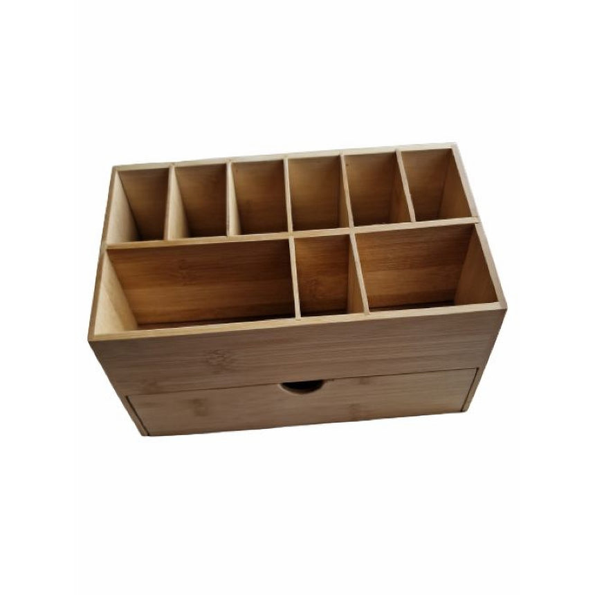 Organizator din bambus cu 1 sertar si 9 compartimente, Frandis, 25x13x16 cm