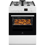 Aragaz Electrolux LKK660220W, Mixt, 4 arzatoare , Siguranta plita, Aprindere integrata, Cuptor electric, Plus Steam, AirFry, Timer, Grill electric, Clasa A, 60 cm, Alb