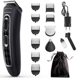 Aparat de tuns parul si barba Rowenta x Karl Lagerfeld Trim & Style 12 in 1 TN911LF0, autonomie 120 min, capat pentru barba cu 2 piepteni, capat pentru par cu 6 piepteni, accesoriu nas&urechi, 6500 rpm, kit curatare&intretinere, husa, negru/rosu