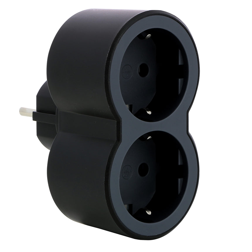 Adaptor priza Legrand Revolution L694517, 2 prize frontale, 16A, Negru