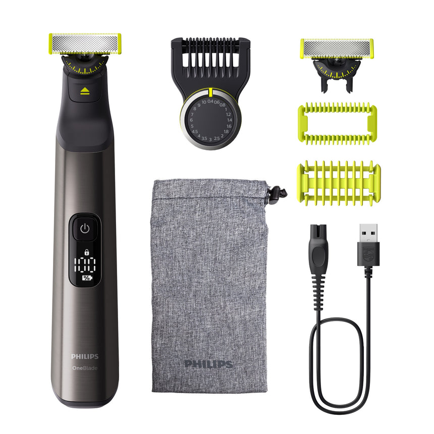OneBlade Pro QP6552/15, Acumulator, Autonomie 120 min., Lungime 0, 4-10 mm, Crom