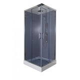 Pachet cabina de dus hidromasaj cu Baterie de dus + Set de dus Sanotechnik Limbo PC91, patrata, sticla fumurie securizata, cadita inclusa, 90x90x225 cm, Sifon inclus