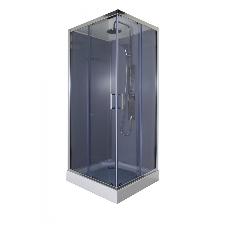 Pachet cabina de dus hidromasaj cu Baterie de dus + Set de dus Sanotechnik Limbo PC91, patrata, sticla fumurie securizata, cadita inclusa, 90x90x225 cm, Sifon inclus