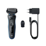 Aparat de ras Braun Series 5 51-B1000S, Wet&Dry, AutoSense, EasyClick, autonomie 50 min, 3 elemente de taiere, negru/albastru