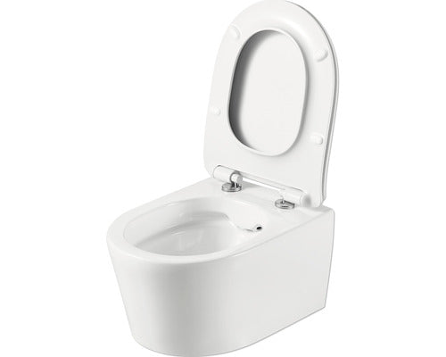 Set vas WC scurtat suspendat Jungborn One, fara margine clatire, alb, include capac WC