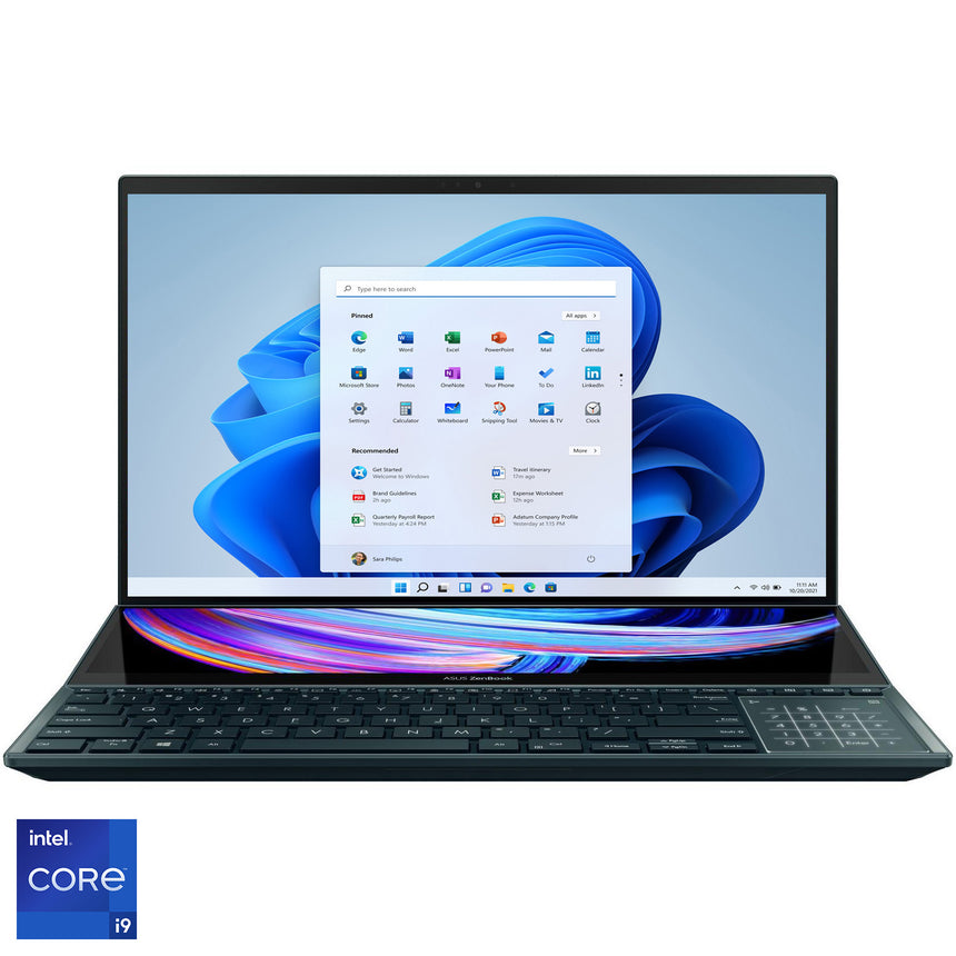 Laptop ASUS Zenbook Pro Duo 15 OLED UX582HS cu procesor Intel® Core™ i9-11900H, 15.6", 4K, 32GB, 1TB SSD, NVIDIA® GeForce® RTX™ 3080 8GB, Windows 11 Pro, Celestial Blue