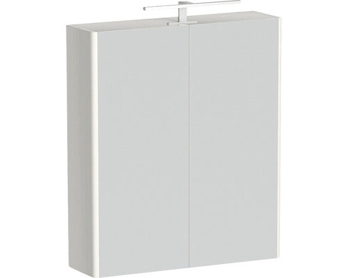 Dulap baie cu oglinda Cubo si iluminare LED, 2 usi, PAL, 70x65 cm, fibra lemn Bianco