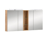 Dulap Baie cu Oglinda Duo, 2 Usi, Iluminare LED, PAL, 140x75 cm, Stejar Deschis