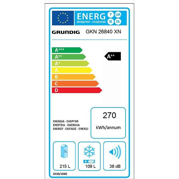 Combina frigorifica GRUNDIG GKN 26840 XN, Duo-Cooling No Frost, 324 l, H 186, Clasa A++, Inox