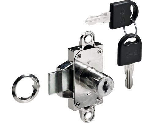 Incuietoare Aplicata Mobilier Hettich 74x37 Mm, Cilindru Ø18 Cu 2 Chei (Unice), Nichelata