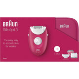 Epilator BRAUN Silk-epil 3 3-415GS, 20 penste, 2 viteze, 3 accesorii, Roz-Alb