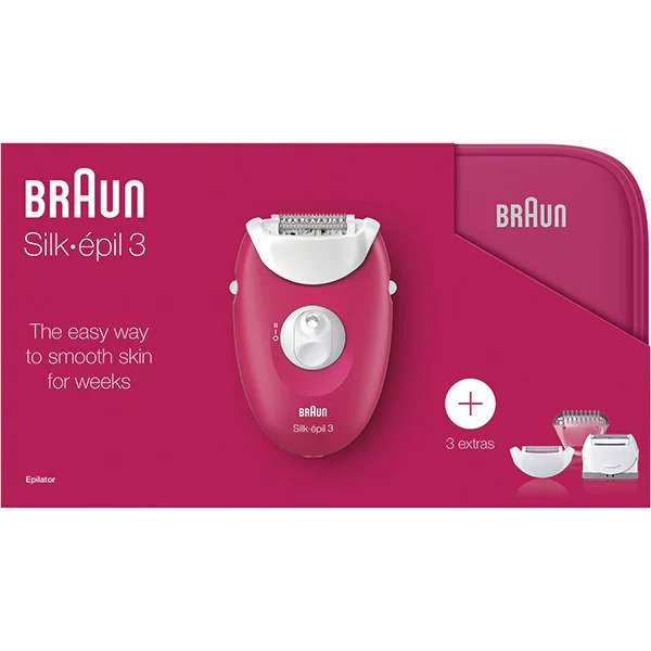 Epilator BRAUN Silk-epil 3 3-415GS, 20 penste, 2 viteze, 3 accesorii, Roz-Alb