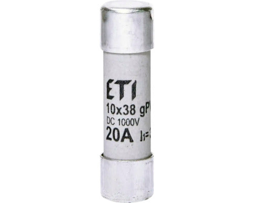 Siguranta fuzibila cilindrica gPV, ETI, protectie module fotovoltaice, 10x38, 20A, 1000V DC, 002625085