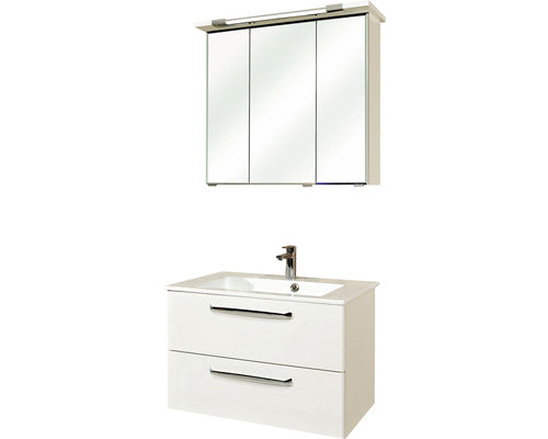 Set Mobilier Baie, Pelipal Kumba 77, Include Baza Lavoar, Lavoar si Oglinda cu Iluminare, Alb