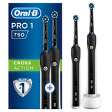 Set 2 x Periuta de dinti electrica Oral-B PRO 1 790 Cross Action, 40000 pulsatii/min, 8800 oscilatii/min, Curatare 3D, 1 program, 2 capate, 1 incarcator, Negru