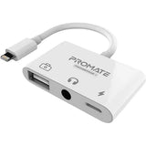 Adaptor Audio PROMATE MediaBridge-i, Lightning - Type C/USB/Jack 3.5mm, Alb