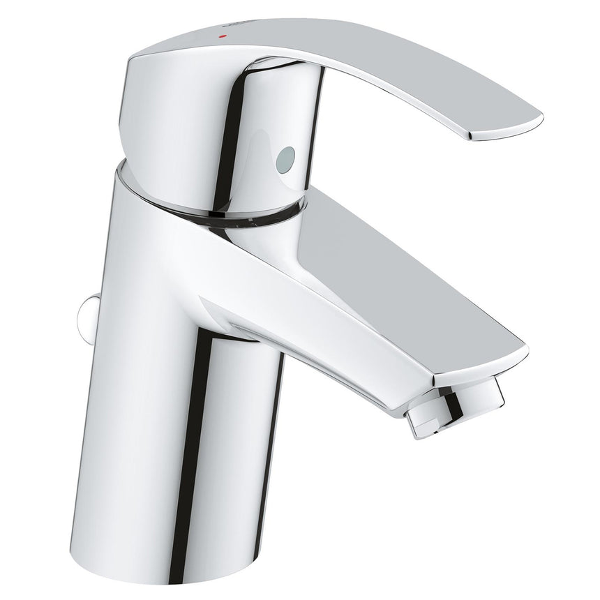 Baterie lavoar Grohe Eurosmart, monocomanda, 3/8, cartus ceramic, limitator temperatura/debit, set evacuare cu tija, marimea S, Crom