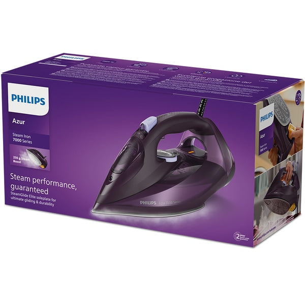 Fier de calcat cu abur Philips DST7051/30 seria 7000, 2800 W, 50 g/min, Jet de abur de 250g, Talpa SteamGlide Elite, Oprire automata de siguranta, QuickCalc release, Sistem antipicurare, Control usor al temperaturii, Rezervor de de 300 ml, violet