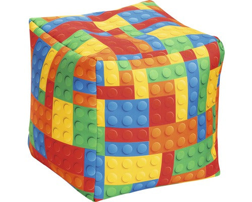 Taburet Puf Sitting Point Forma Cub Bricks Imprimeu Lego Colorat 40x40x40 Cm