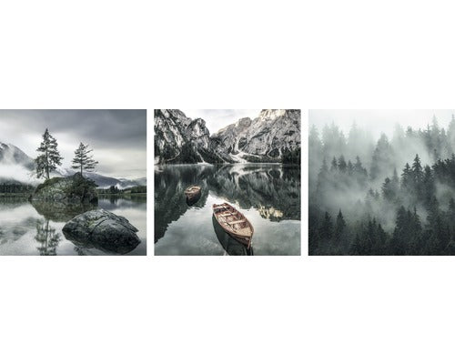 Set 3 Tablouri Canvas Mountain Lake, 3x 50x50 Cm