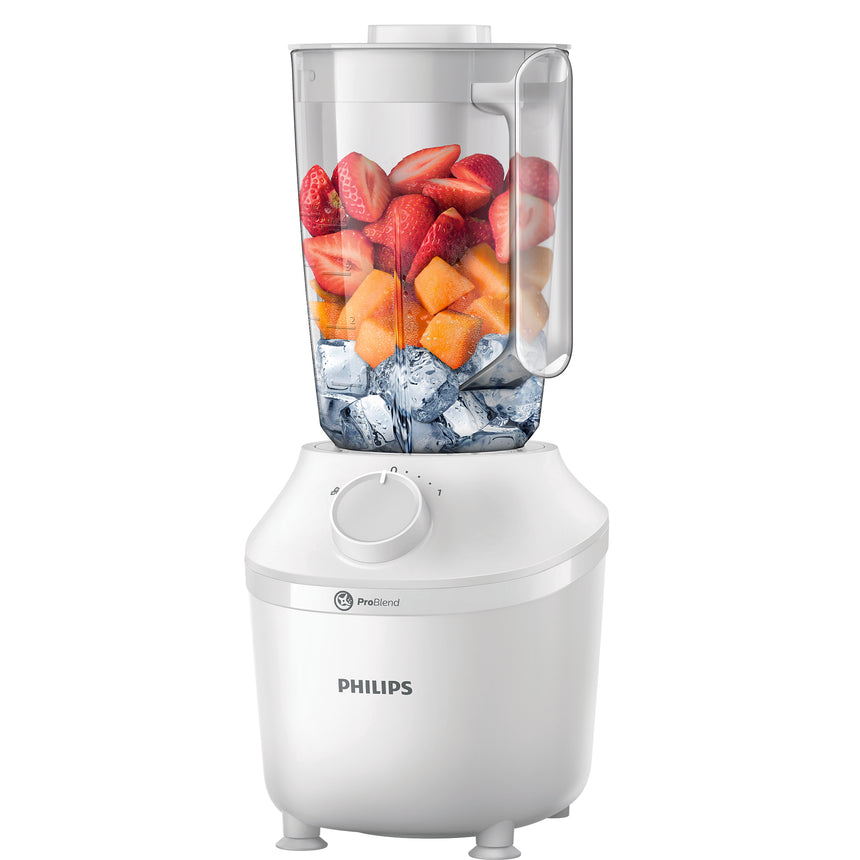 Blender Philips HR2041/00 Seria 3000, 450 W, 1l, 1 viteza + buton Pulse, sistem ProBlend, 1 viteza + buton Pulse, recipient plastic, picioare antivibratie, alb