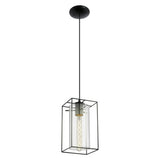 Pendul vintage Loncino, EGLO, 49495, E27, otel, negru, sticla fumurie transparenta, 110 x 15 cm, inaltime reglabila