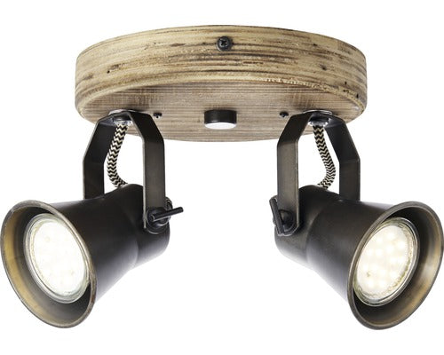 Plafoniera Cu Spoturi Dorisa Gu10 Max. 2x5w, Negru/lemn Natur
