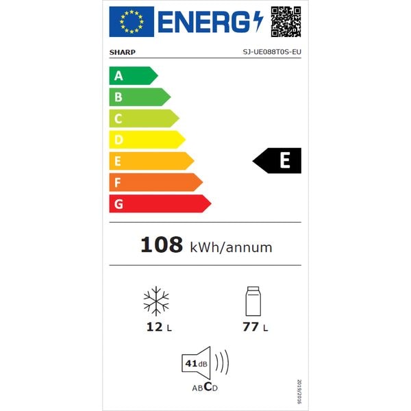Frigider cu o usa SHARP SJ-UE088T0S, iluminare LED, fruits & vegetable zone, clasa E, inaltime 82.1, 81l, Argintiu