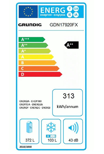 Frigider cu doua usi GRUNDIG GDN 17920 FX, Duo-Cooling No Frost, 475 l, H 193 cm, Clasa A++, Inox