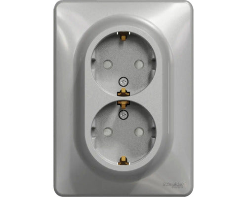 Priza 2p+e Dubla Schneider Sedna Design, Obturatoare Aluminiu