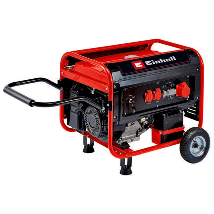 Generator curent electric Einhell TC-PG 55/E5, 3000 W la 230 V si 3600 W la 400 V, 13 A curent nominat la 230 V, 5.2 A curent nominat la 400 V, 2 prize 230 V, 1 priza la 400 V, 25 l rezervor combustibil, 11.7 h timp de lucru la incarcare 2/3
