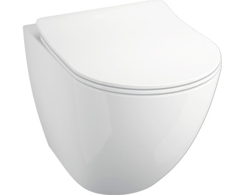 Set WC BASANO Baiano fara rama clatire, include capac WC cu 5 cm inaltat, alb