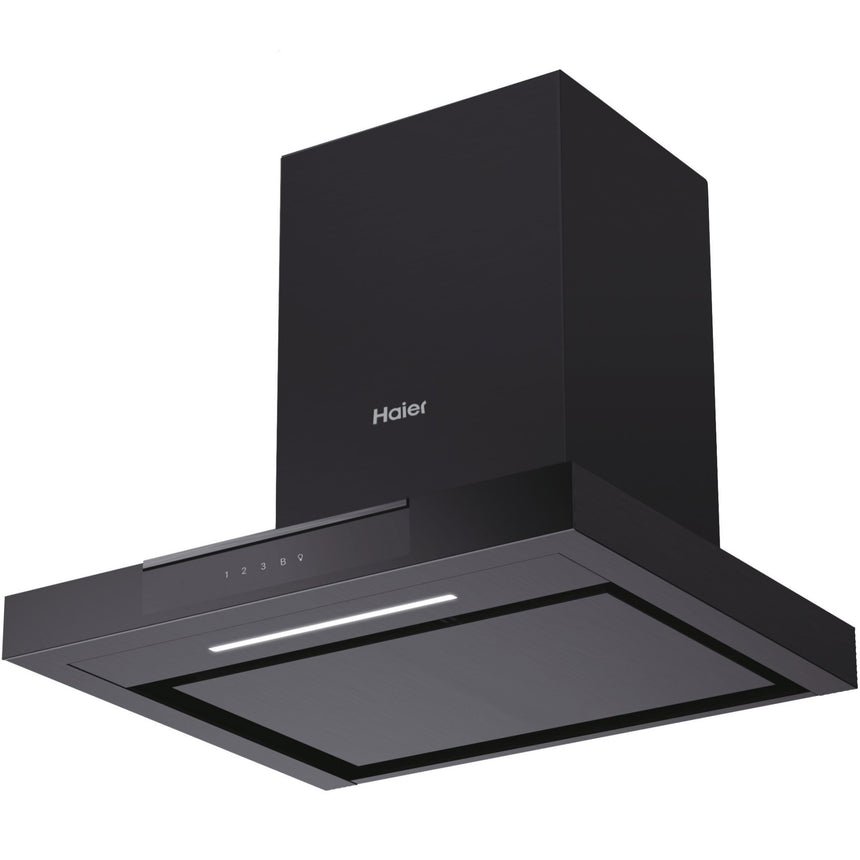 Hota incorporabila decorativa Haier HATS6DCS56B, Putere de absorbtie 746 mc/h, TouchControl, Iluminare LED, Clasa A+, 60 cm, Sticla neagra